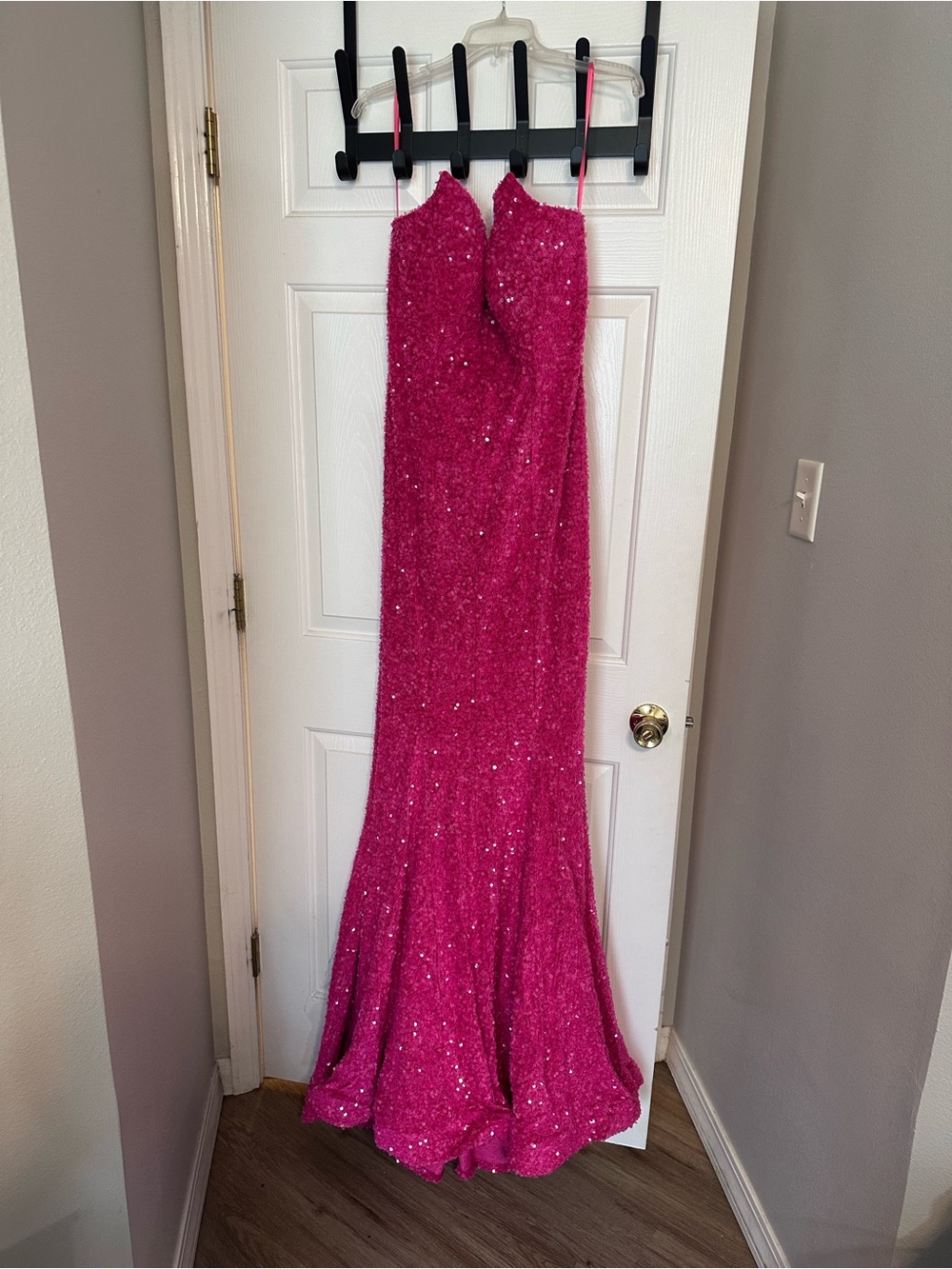 Portia and Scarlett Strapless Fuchsia Sequin Gown